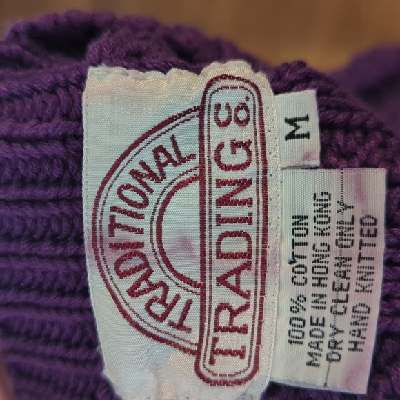 Vtg Hand Knit Ski bunnies Chunky Purple Cotton Novelty Cardigan Sweater Sz M - Picture 5 of 14